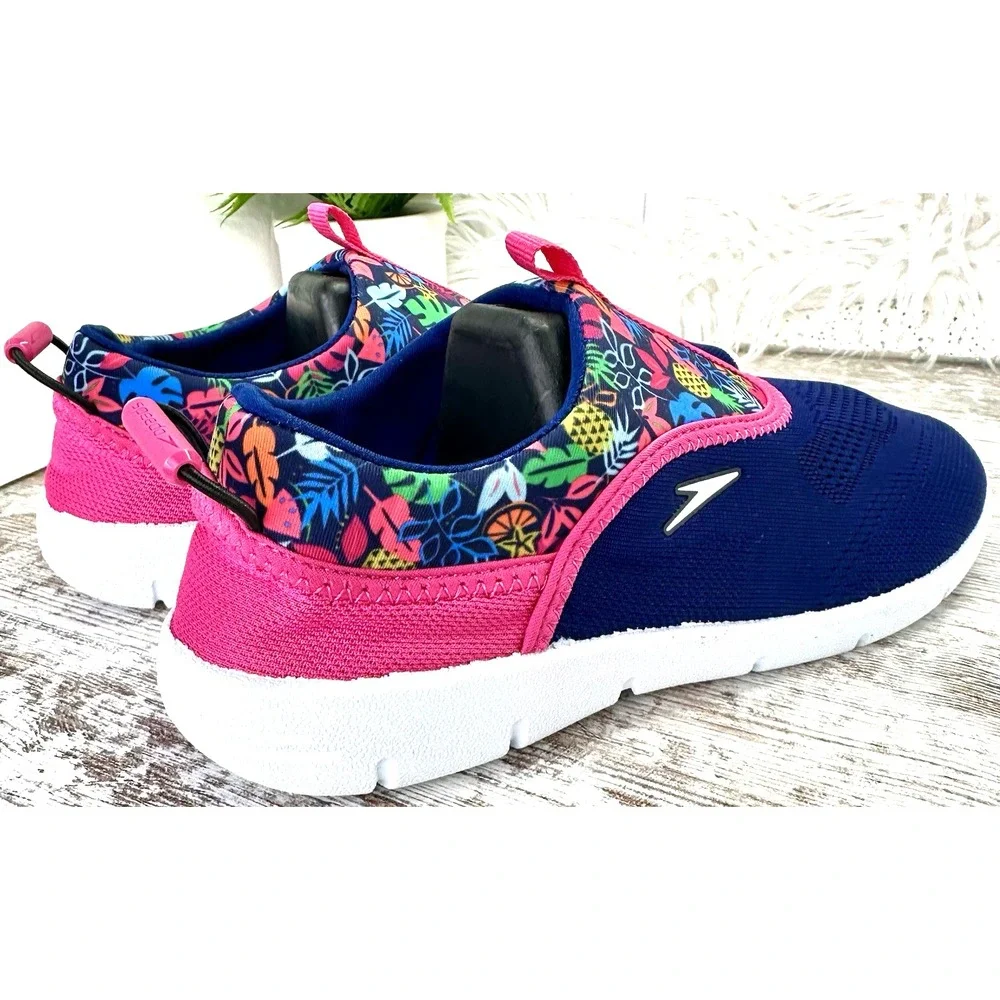 Speedo Aqua Skimmer Water Shoes‎ Junior Girls' Sz Large 4-5 Purple Floral